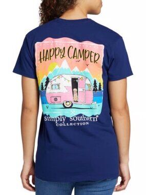 Simply Southern Women's Blue Camping T-Shirt ~ Small ~ NWOT ~ Happy Camper